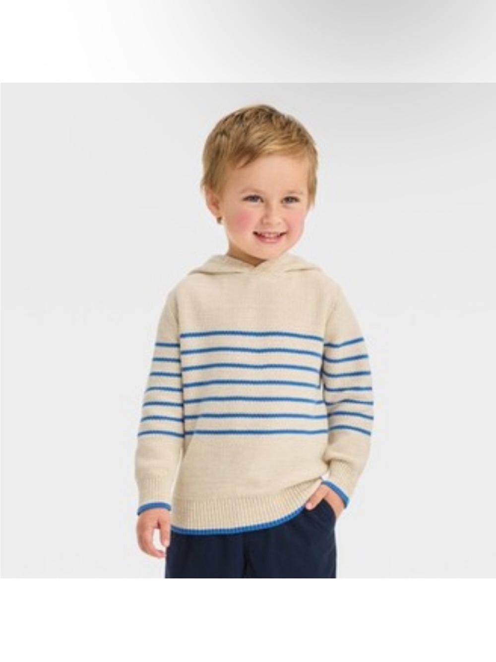 Cat & Jack Toddler Cream Hoodie Sweater with Blue Stripes